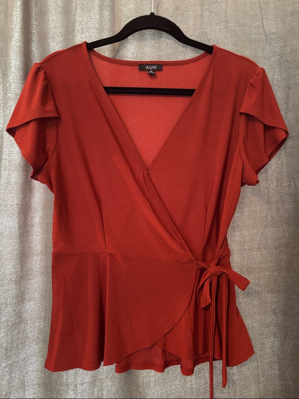 AUW Rust-Orange Wrap Blouse with Side Tie